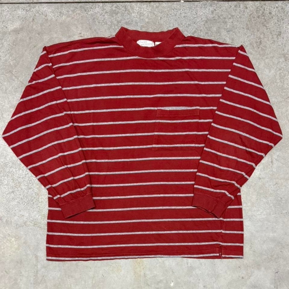 Sears Roebuck Men's Vintage 90s Essentials Stripe Pocket Long Sleeve Shirt